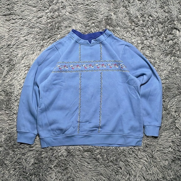 Vintage 90's Flower Blue Women's Crewneck Size Large - Picture 1 of 6